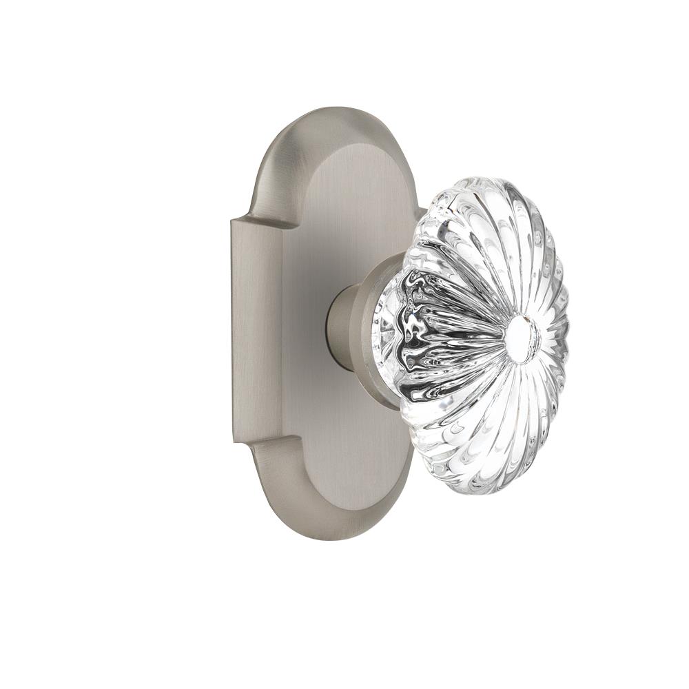 Nostalgic Warehouse COTOFC Double Dummy Knob Cottage Plate with Oval Fluted Crystal Knob in Satin Nickel